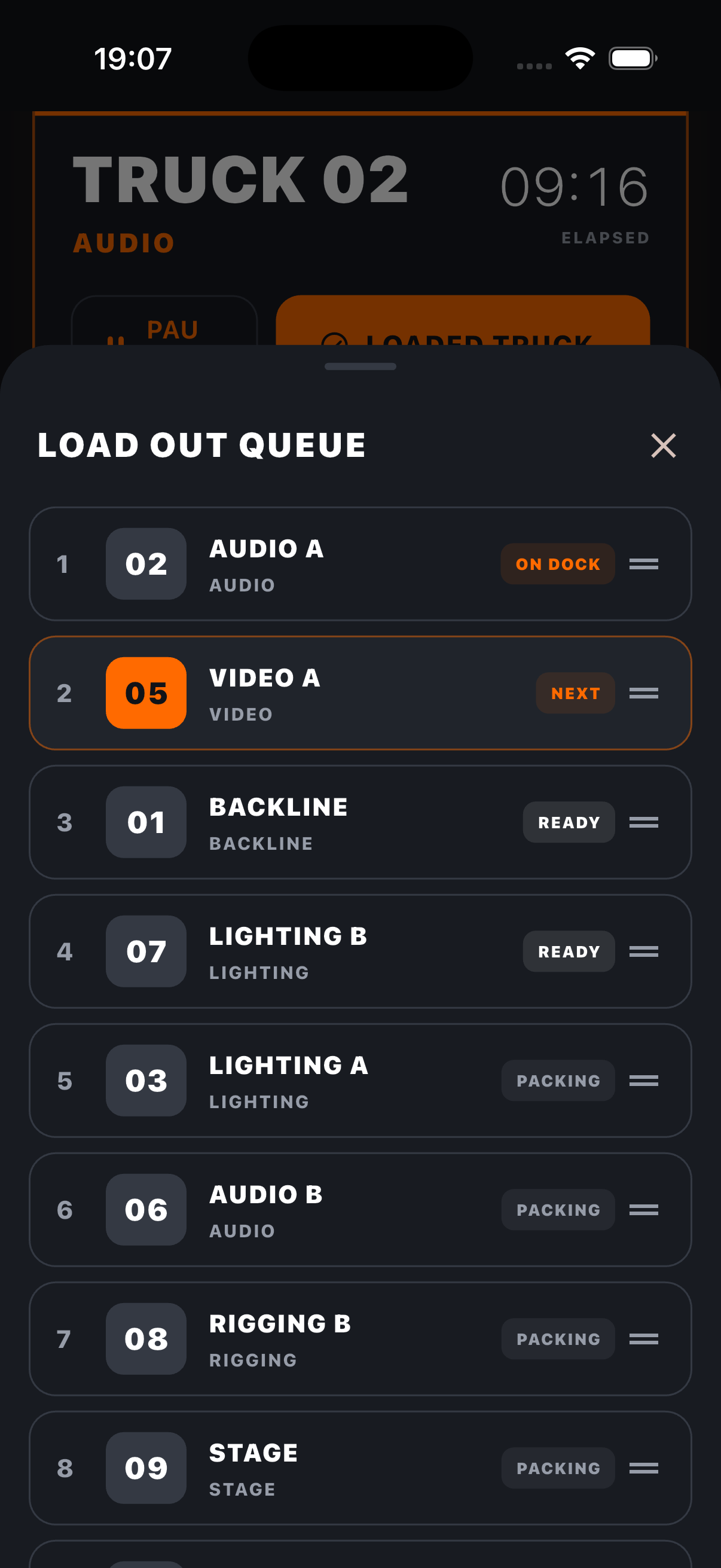 Dockline load-out truck queue