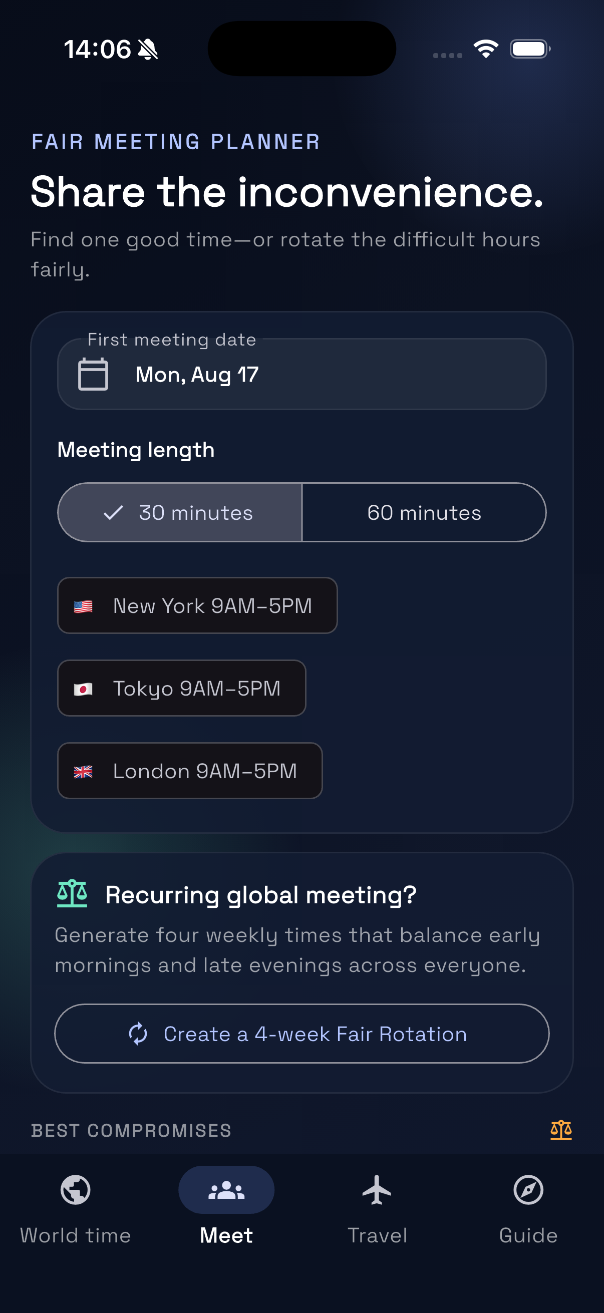 Fair meeting planner setup