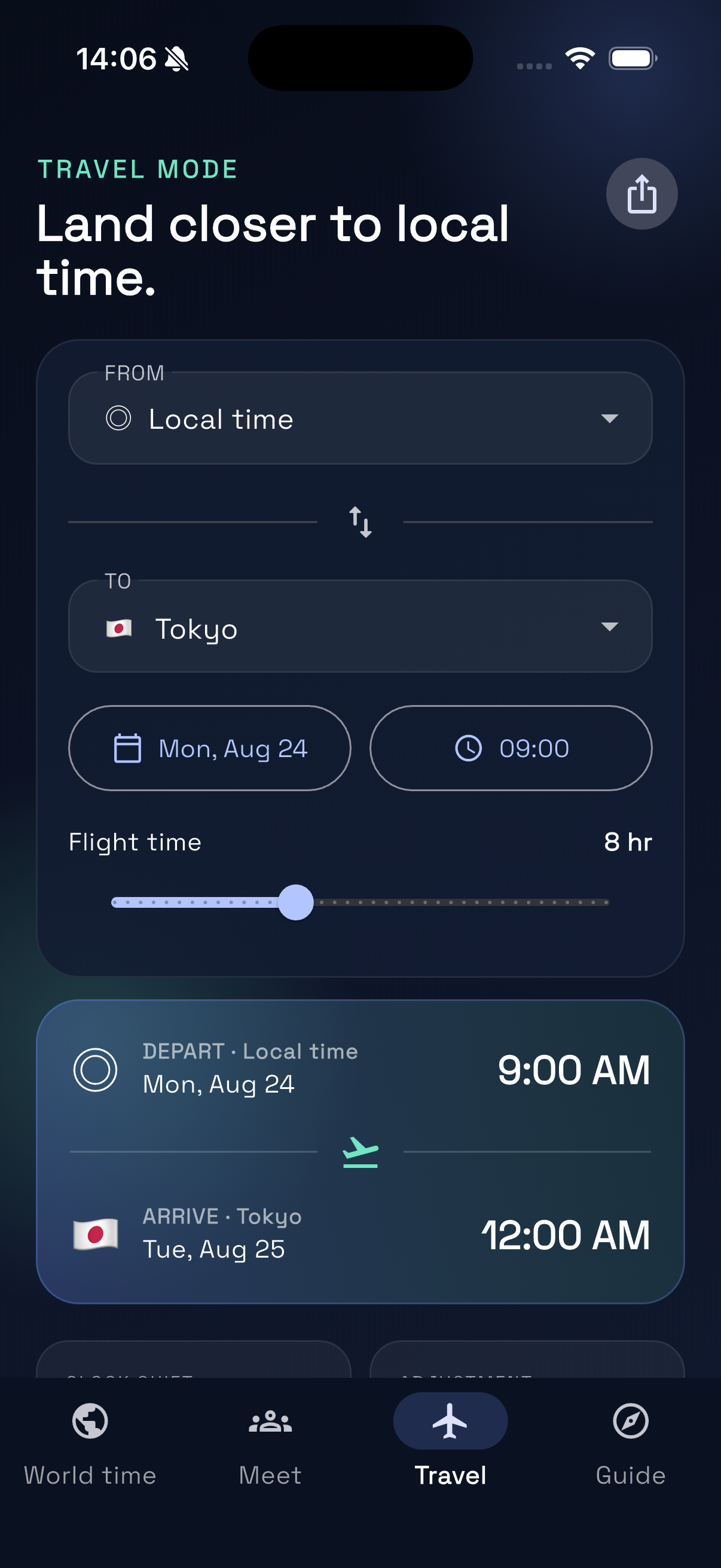 Travel mode flight time planner