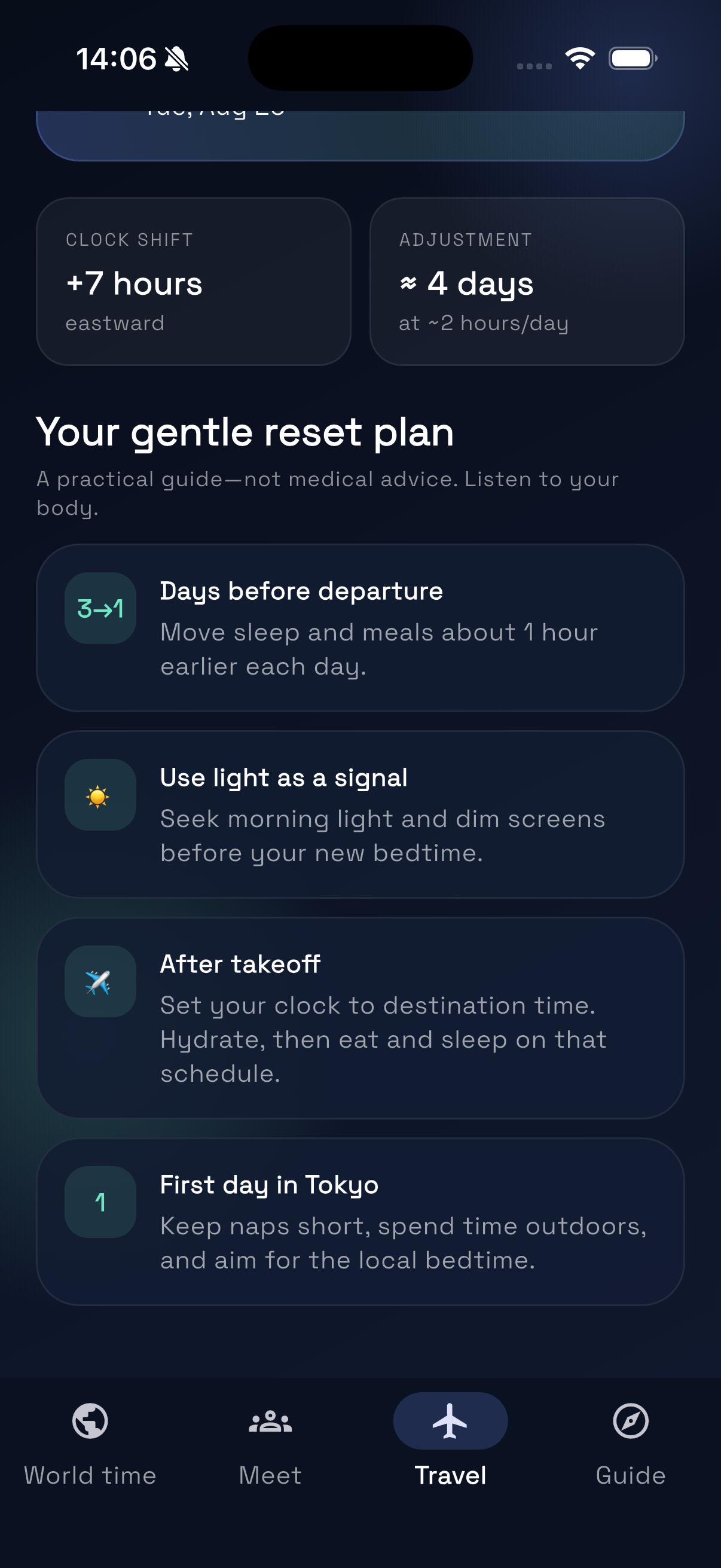 Travel time adjustment guidance