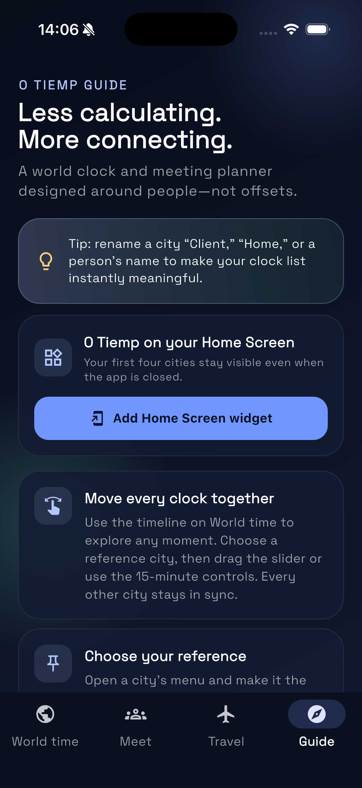 O Tiemp guide and Home Screen widget